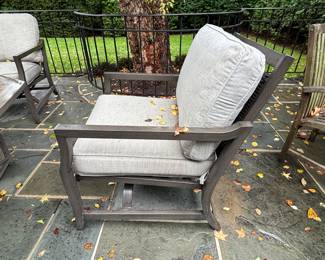 128. Fire Pit Set w/ 4 Rocker Chairs & Sunbrella Cushions