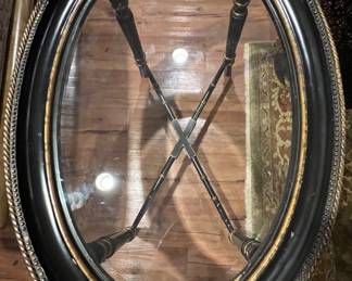 100. Black & Gilt Coffee Table w/ Beveled Glass Inset Top (36" x 24" x 21.5")