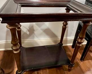 81. Vintage Black Accent Table (24" x 16" x 26") (glass top is missing)