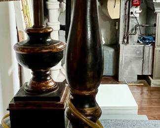 60. Black & Gold Wood Candlestick Lamp (32")