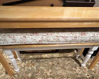 102. Maple Console Table (48" x 16" x 28.5") 90b. Bench w/ Oak Top & White Painted Legs and Cushion (44" x 15" x 19")