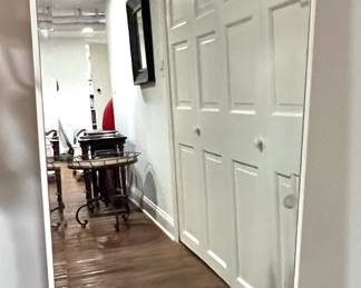 73. Beveled Mirror w/ White Metal Easel Frame (60" x 19.5")