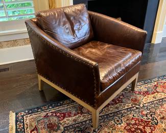 48. Leather Club Chair on Wood Base (30" x 31" x 28")