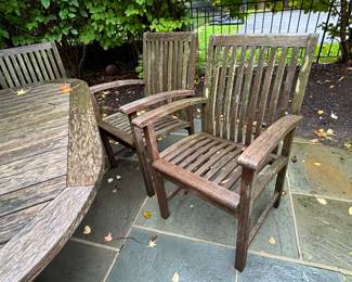 129. Square Teak Dining Table and 8 Arm Chairs