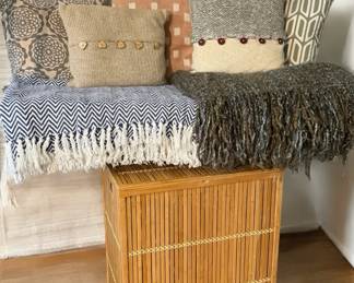 Bamboo Laundry Hamper, Throws, Decorative Pillows