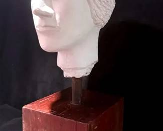 Plaster Bust On Wooden Block