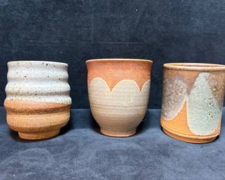 Hand Thrown Signed Stoneware Glazed Tumblers