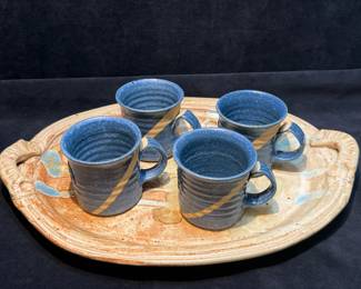 Bogan Studio Platter Hand Thrown Glazed Stoneware Mugs