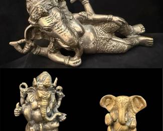 Three Diecast Figures Of Hindu Diety, Ganesha, Remover Of Obstacles