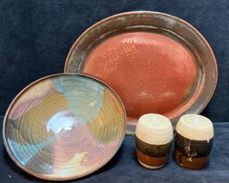Hand Thrown Ceramic Platter, Bowl, Salt Pepper Shakers