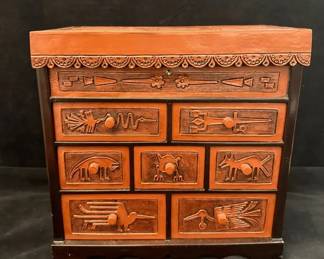 Nazca Pattern Leather Wood Jewelry Chest from Peru, Nazca Mysteries