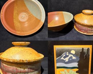 Hand Thrown Glazed Stoneware Bowl, Dutch Oven Trivet