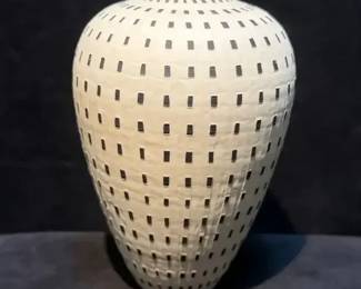 Signed Leslie Thompson Incised Black White Art Pottery Vase