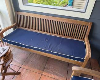 Wood Patio Bench With Sunbrella Pad.