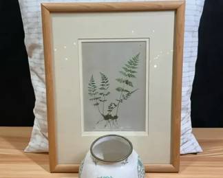 Framed Botanical Print, Small Metal Vase Decorative PIllow