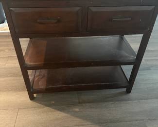 Table w/ 2 drawers and w shelves: 35" wide x 32" tall x 18" deep
