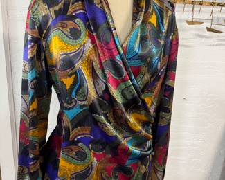 Vintage paisley side wrap and button shirt