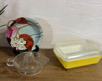 Vintage Pyrex juicer and Noretaki plate