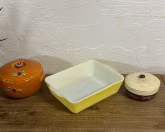 Vintage Pyrex casserole and Coors Rosebud, small chips