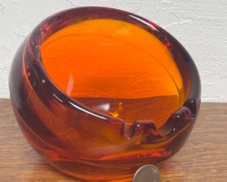 Large mid century art glass ash tray