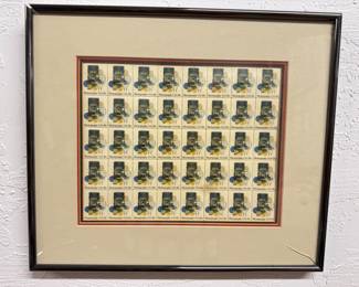 Framed 15 cent sheet of stamps featuring vintage photography