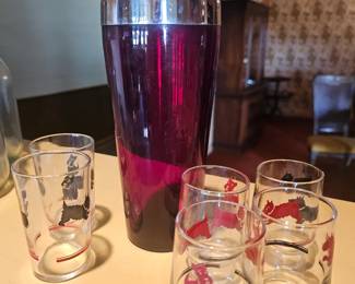 Mid-century glasses and cocktail shaker