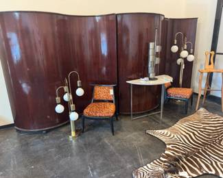 Room dividers, lamps, tables, chairs, zebra hide - all for sale!!