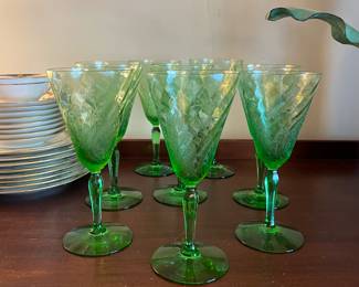 Set Of 8 Fostoria Green Depression Glasses~ $75.00