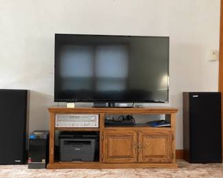 55" TELEVISION; 2-SPEAKERS; PRINTER; RECEIVER; TV CABINET