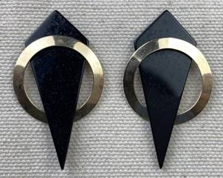14k Gold and Onyx Modernist earrings