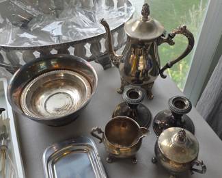 Silver plate tea set candle holders