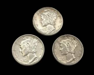 3 U.S Silver Mercury Dimes 1941 , 1942 * See Full Bands * Mint S & P