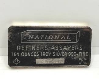 National Refiner-Assayers 10 Ounces Troy Silver 999 + Fine Bar