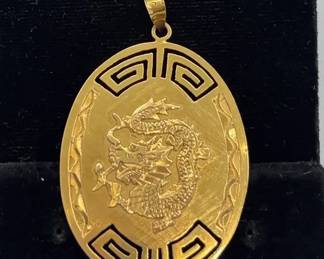 14K Yellow Gold "Good Fortune or Luck" Chinese Character Pendant * 8.32g