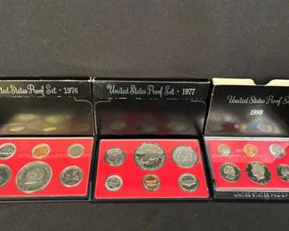 3 Boxed U.S Mint Proof Sets * 1976 , 1977, 1980