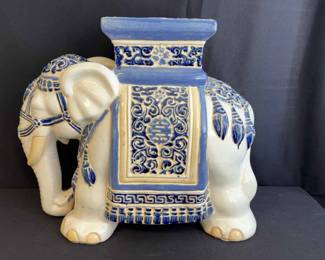 Blue and White Ceramic Elephant Floor Plant Stand