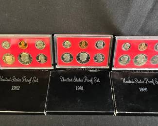 3 U.S Boxed Mint Coin Proof Sets * 1980, 1981, 1982