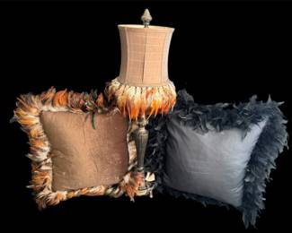 Feather/Bead Detail Shade Table Lamp * Feather Trim Sofa Pillows