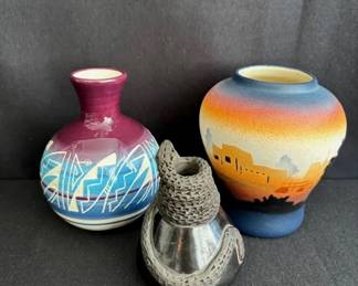 Navajo / Southwest Small Decorative Vases * Handmade Snake Detail Vase