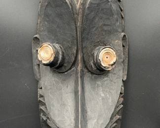 19” Black Hand-Carved Ceremonial Mask From Papua New Guinea
