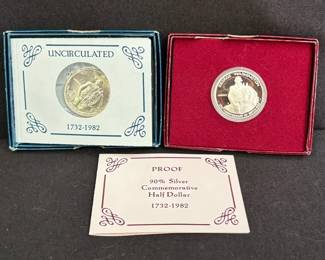 2 Silver U.S George Washington Commemorative Half Dollar Coins 1723-1982
