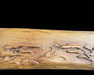 Large over 3 Foot Long Hand Carved Cedar Wood Wall Hanging Asian Style Landscape Scene