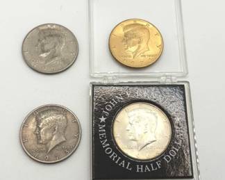 JFK 1964 Memorial Silver Half Dollar Coin * 1971 Gold Filled Half Dollar, 72 D Mint Mark Half