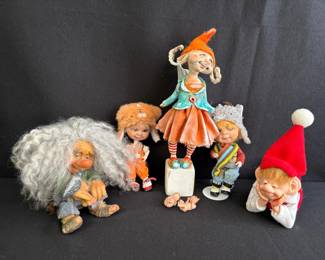 Unique Collection of 5 Elf and Troll Dolls , 2 Tiny Babies also