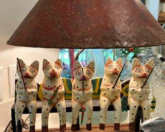 Primitive Style Wooden Carved Lamp