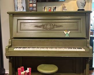 CROWN 4 pedal Mahogany Upright Piano and QRS player piano rolls