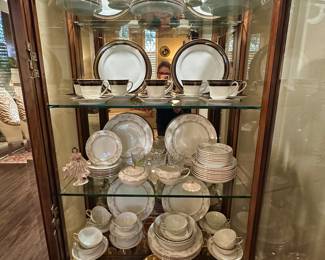 Noritake "Legacy" China set - over 50 pieces! Vintage Gold Peach Punch Bowl Set by Anchorglass - over 10 pieces!