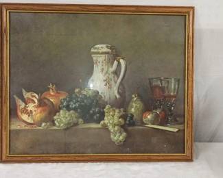 French Still Life Art of Grapes and Pomegranates