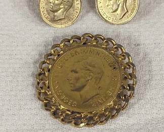 Coin Brooch and Earring Set