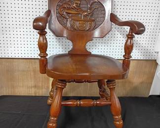 George Arndt Quarter Sewn Oak Chair Carved Monk